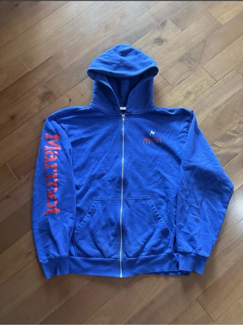 Men's Marmot Full Zip Hoodie Blue L Hiking Outdoor
